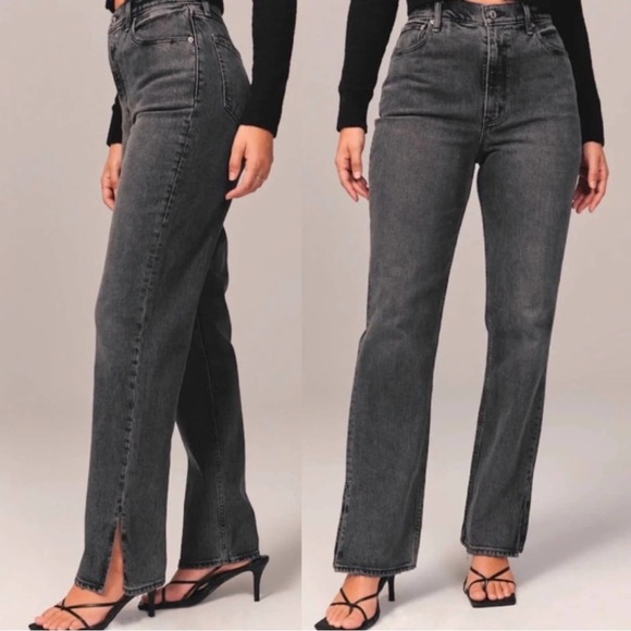 Abercrombie & Fitch Denim - Abercrombie & Fitch Curve Love 90s Ultra High Rise Straight Jeans Gray Wash 4